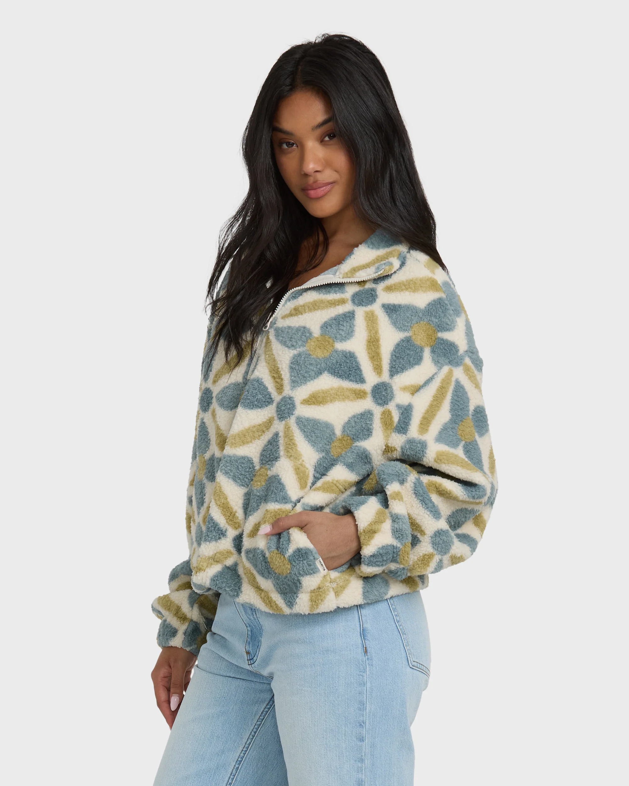 All The Time Sherpa Half Zip Sweatshirt - Mineral Blue - Image 4