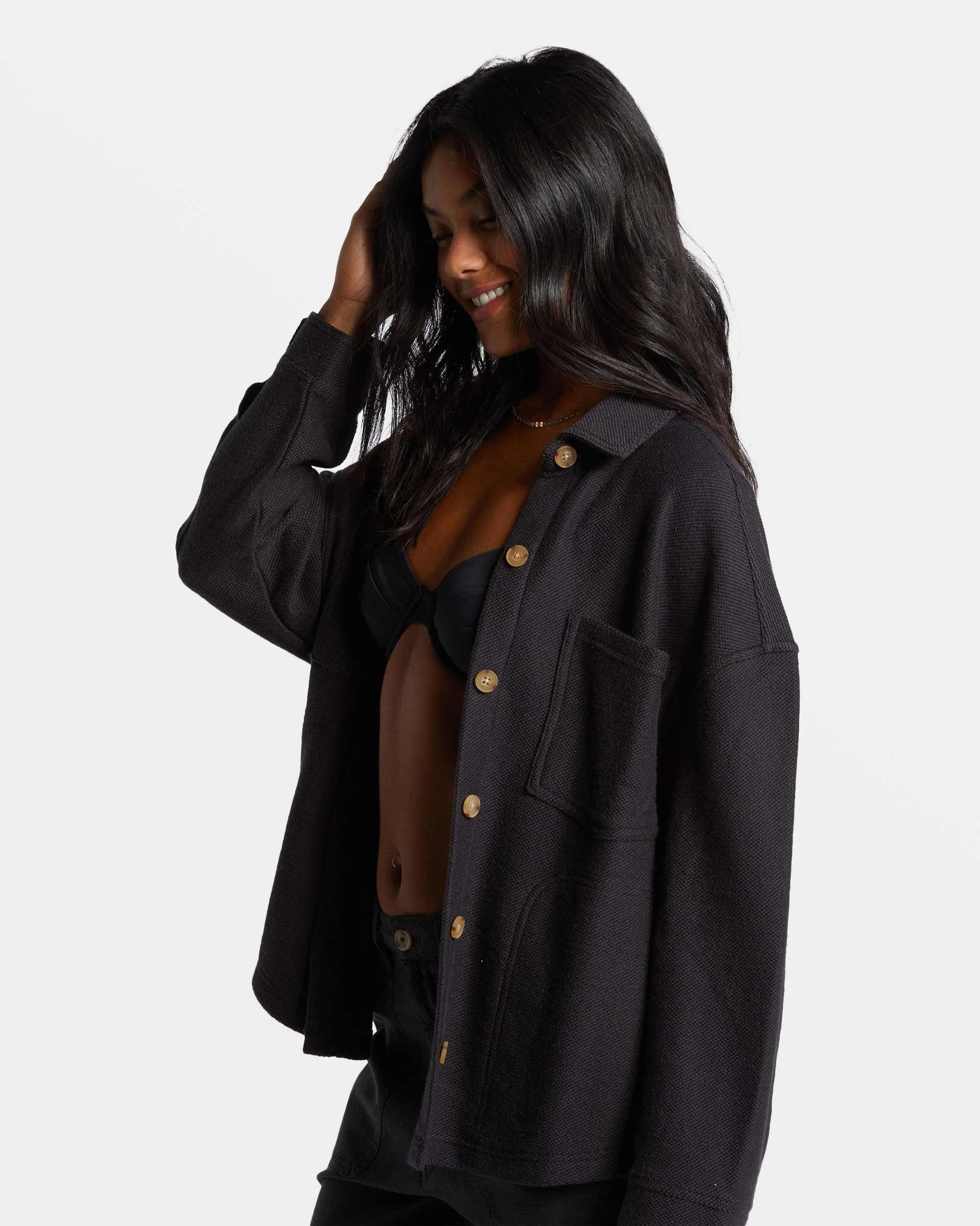 Everytime Oversized Shacket - Black Sands - Image 4