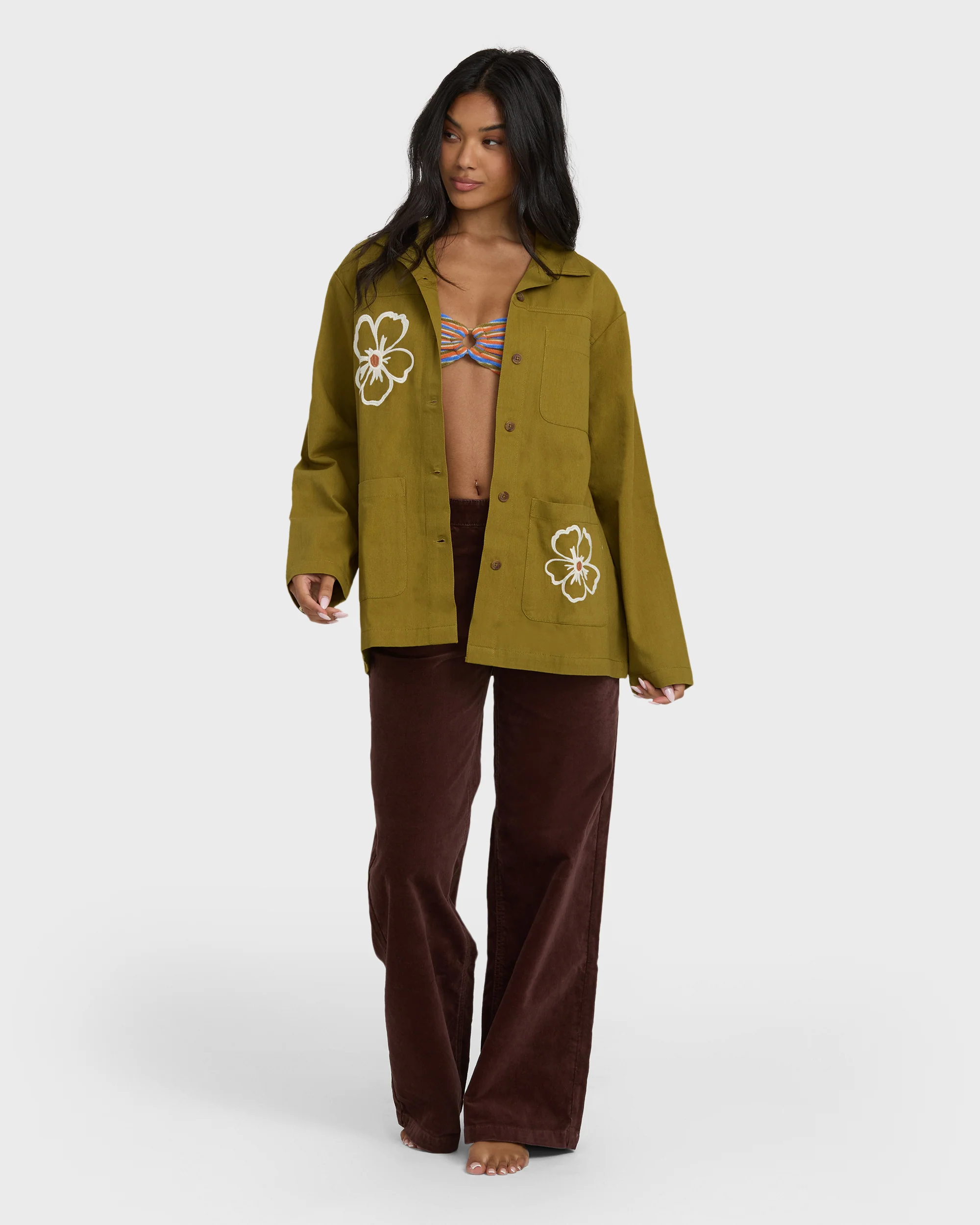 Floral Fields Shacket - Moss - Image 4