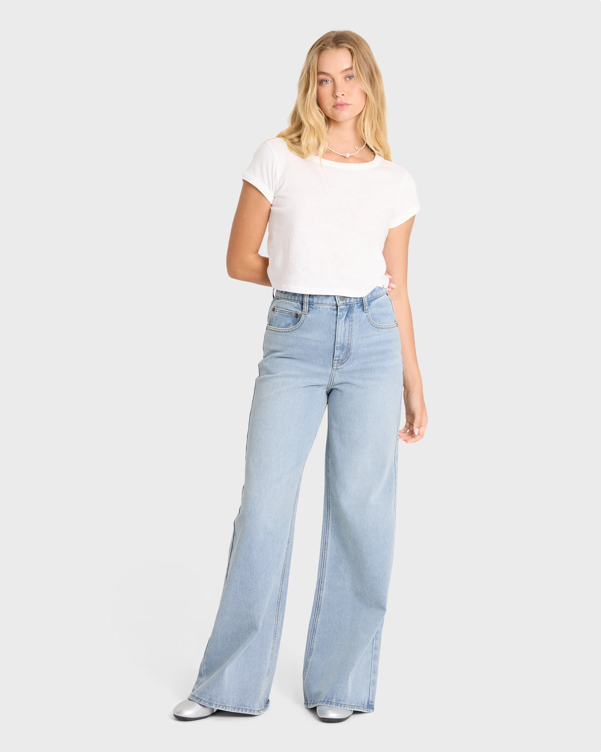 Free Fall High Waisted Flare Jeans - Light Wash - Image 4