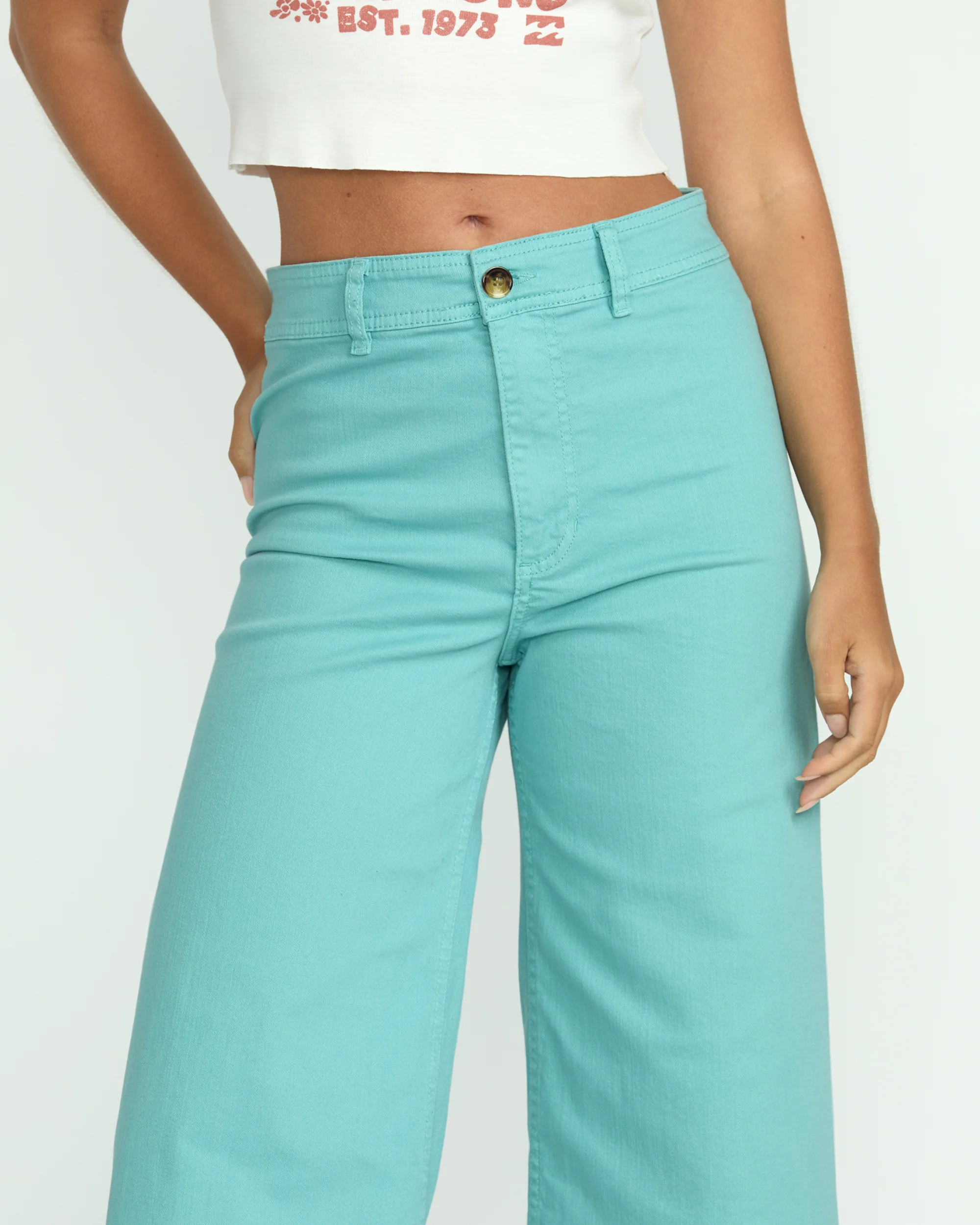 Free Fall High-Waist Twill Pants - Misty Blue - Image 2