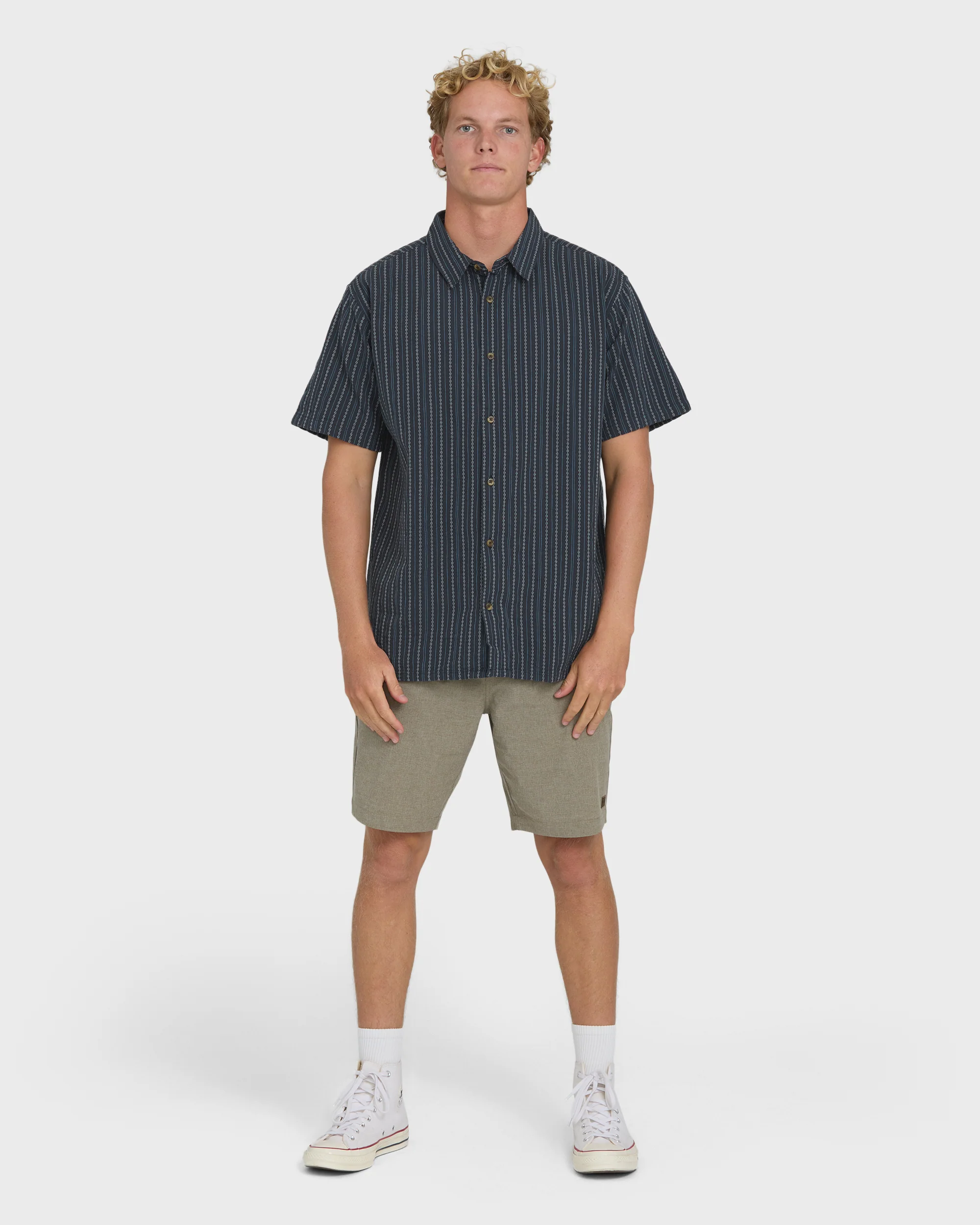 Garage Sandon Jacquard Short Sleeve Woven Shirt - True Navy - Image 4