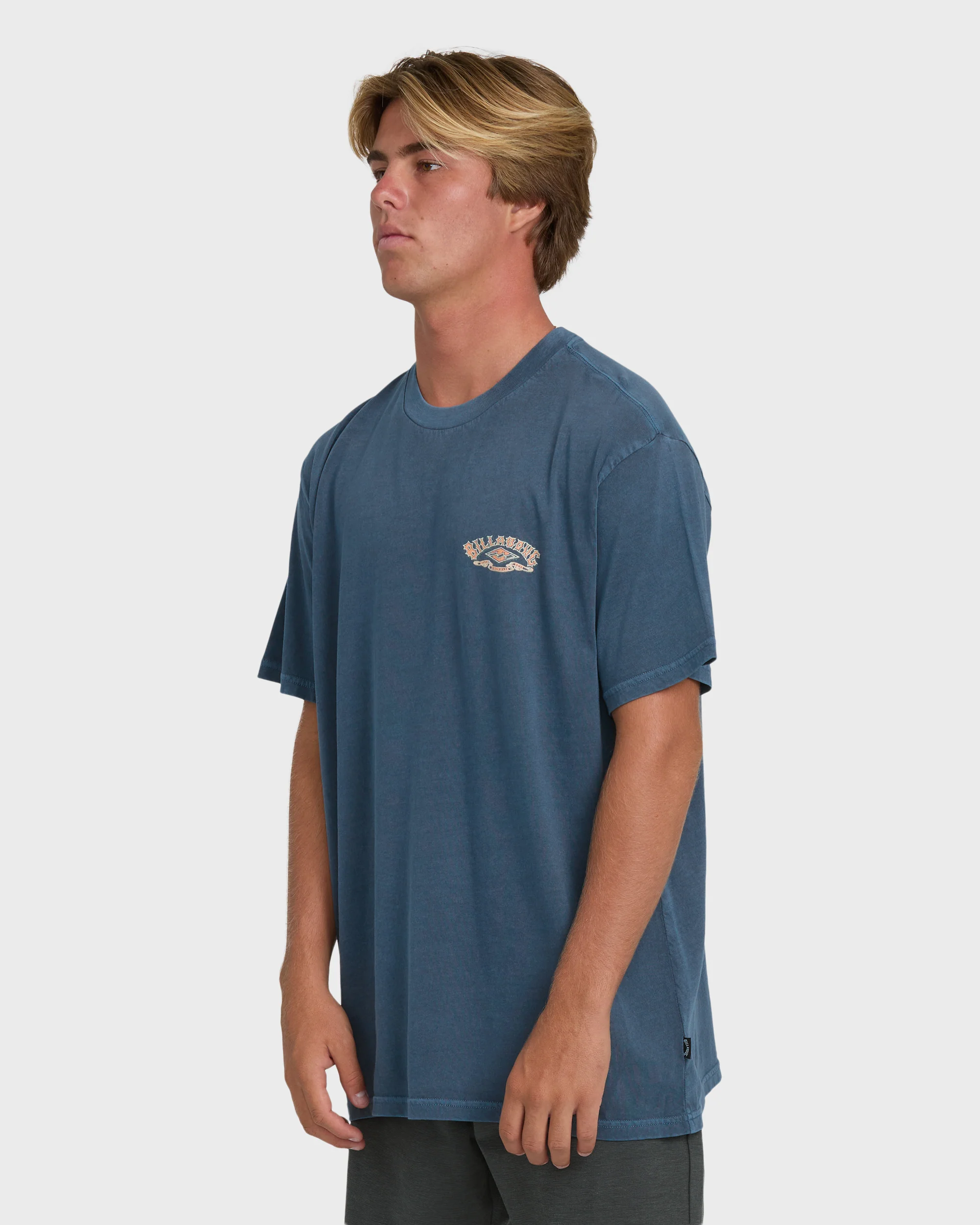 Heritage Arch Wave Washed Premium Short Sleeve Knit T-Shirt - Dark Denim - Image 3
