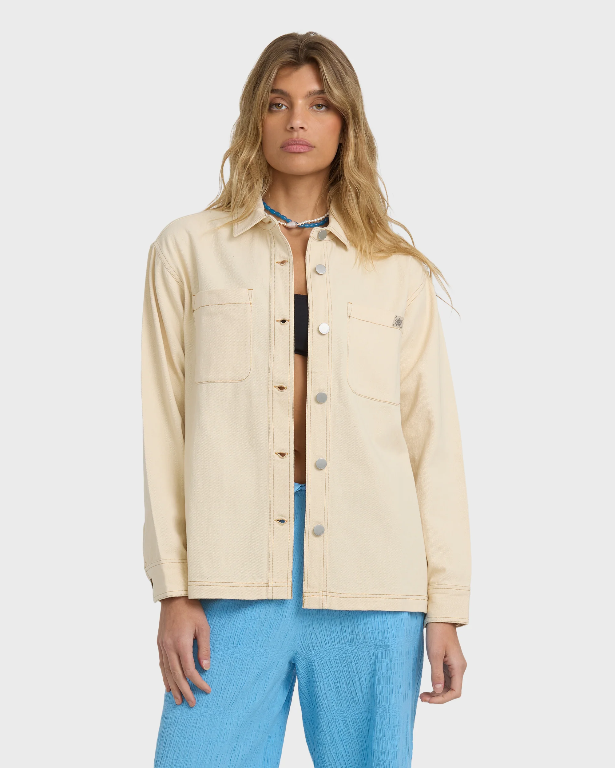 Laura Twill Shacket - Antique White - Image 3