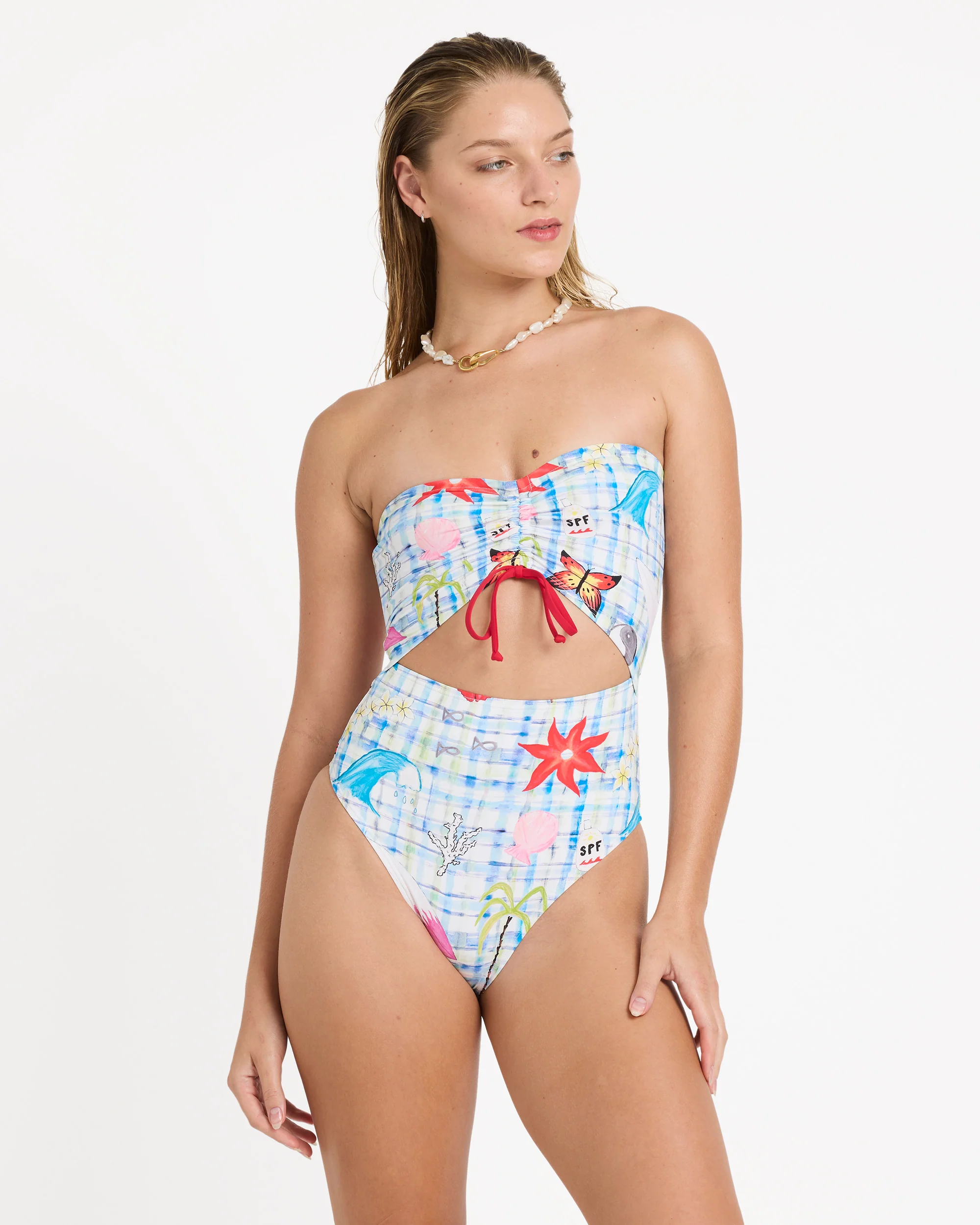 Lottie Hall Summer Bandeau One-piece Swimsuit - White Multi - Image 3