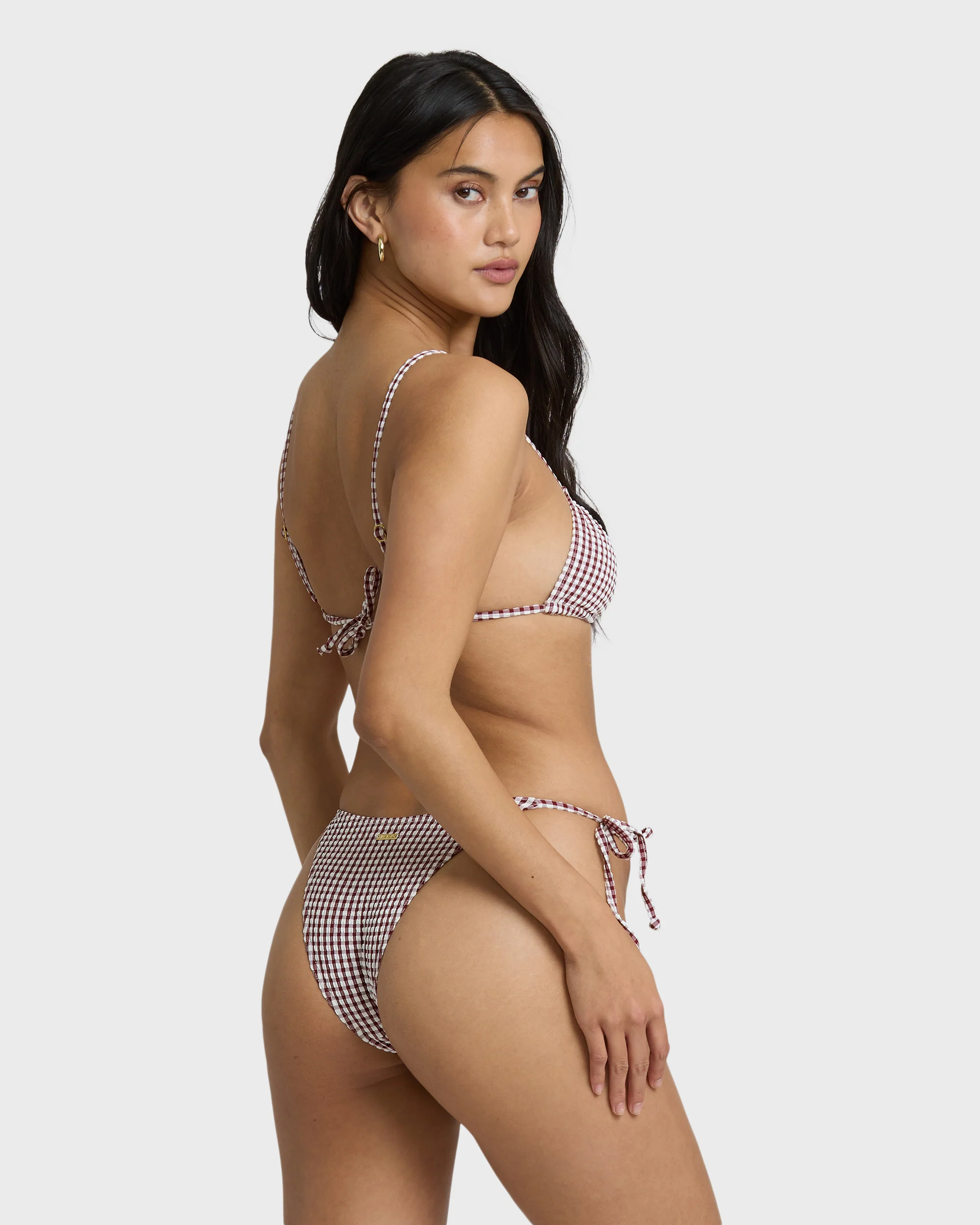 Mini Wave Check Low Tide Skimpy Bikini Bottom - Red Dahlia - Image 8