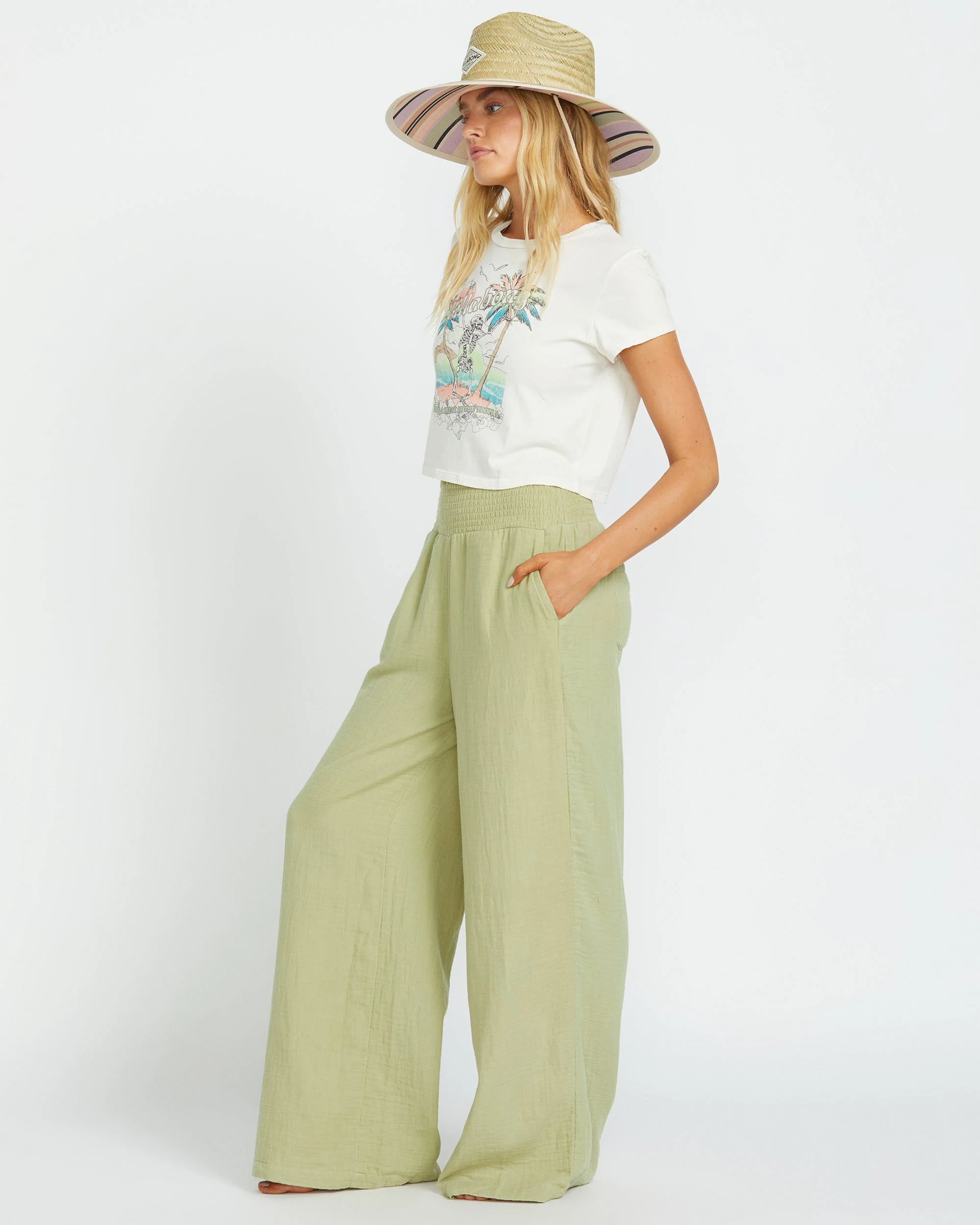 New Waves Gauze Elastic Waist Pants - Avocado - Image 3
