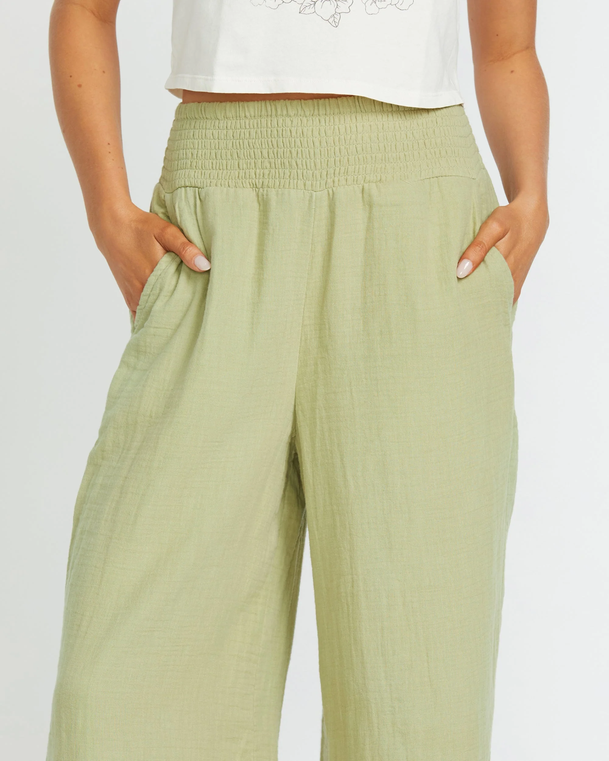 New Waves Gauze Elastic Waist Pants - Avocado - Image 5