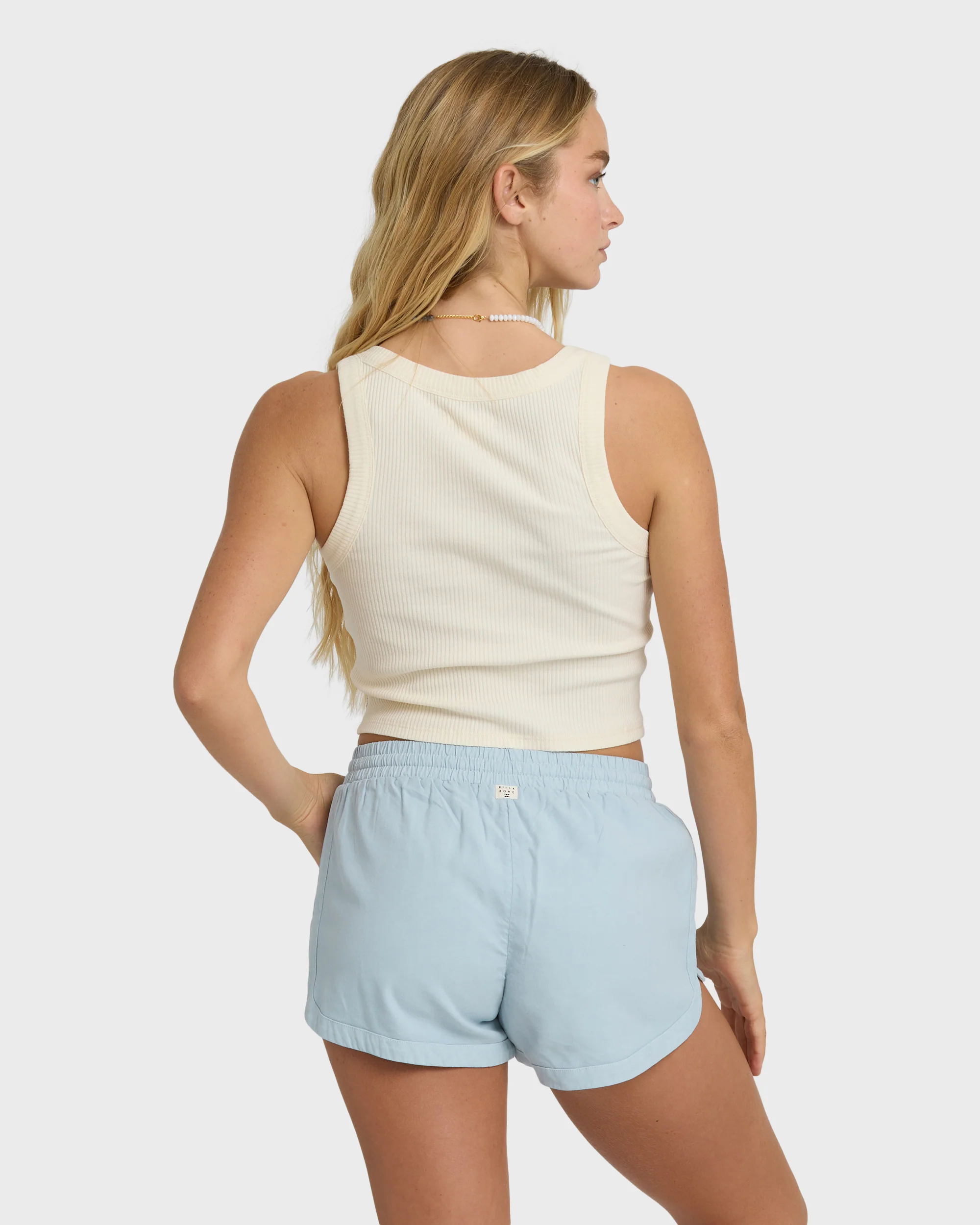 Road Trippin Elastic Waist Shorts - Washed Chambray - Image 2