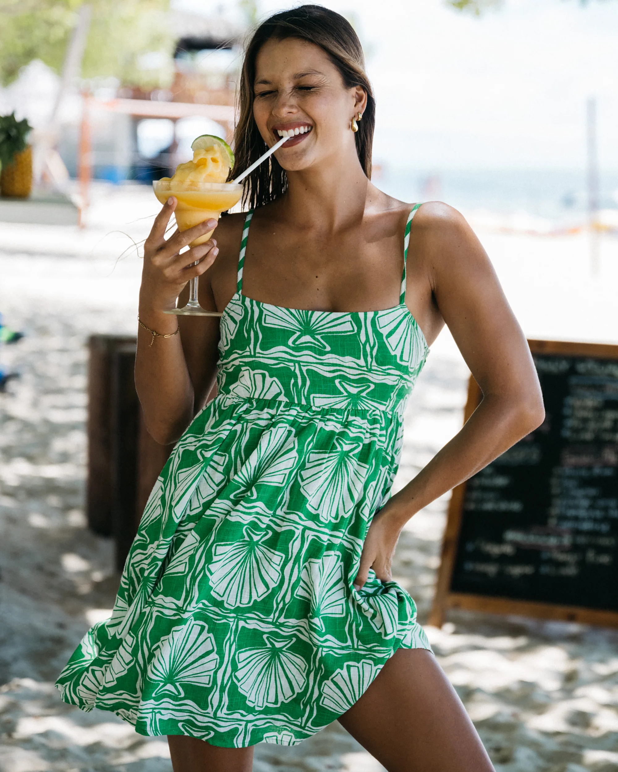 Sea Shell Mini Dress - Kelly Green - Image 2