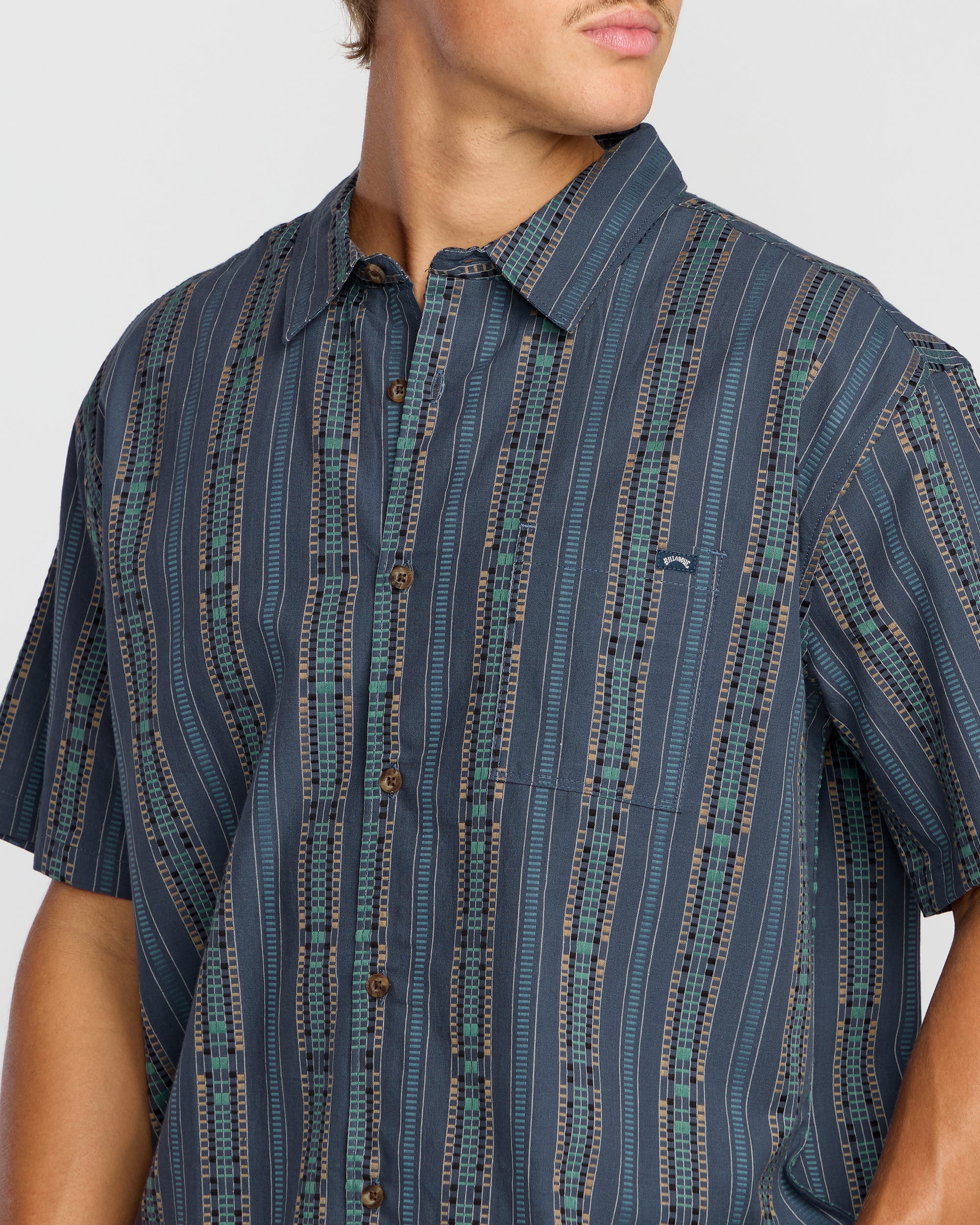 Sundays Jacquard Short Sleeve Shirt - Dark Navy - Image 3
