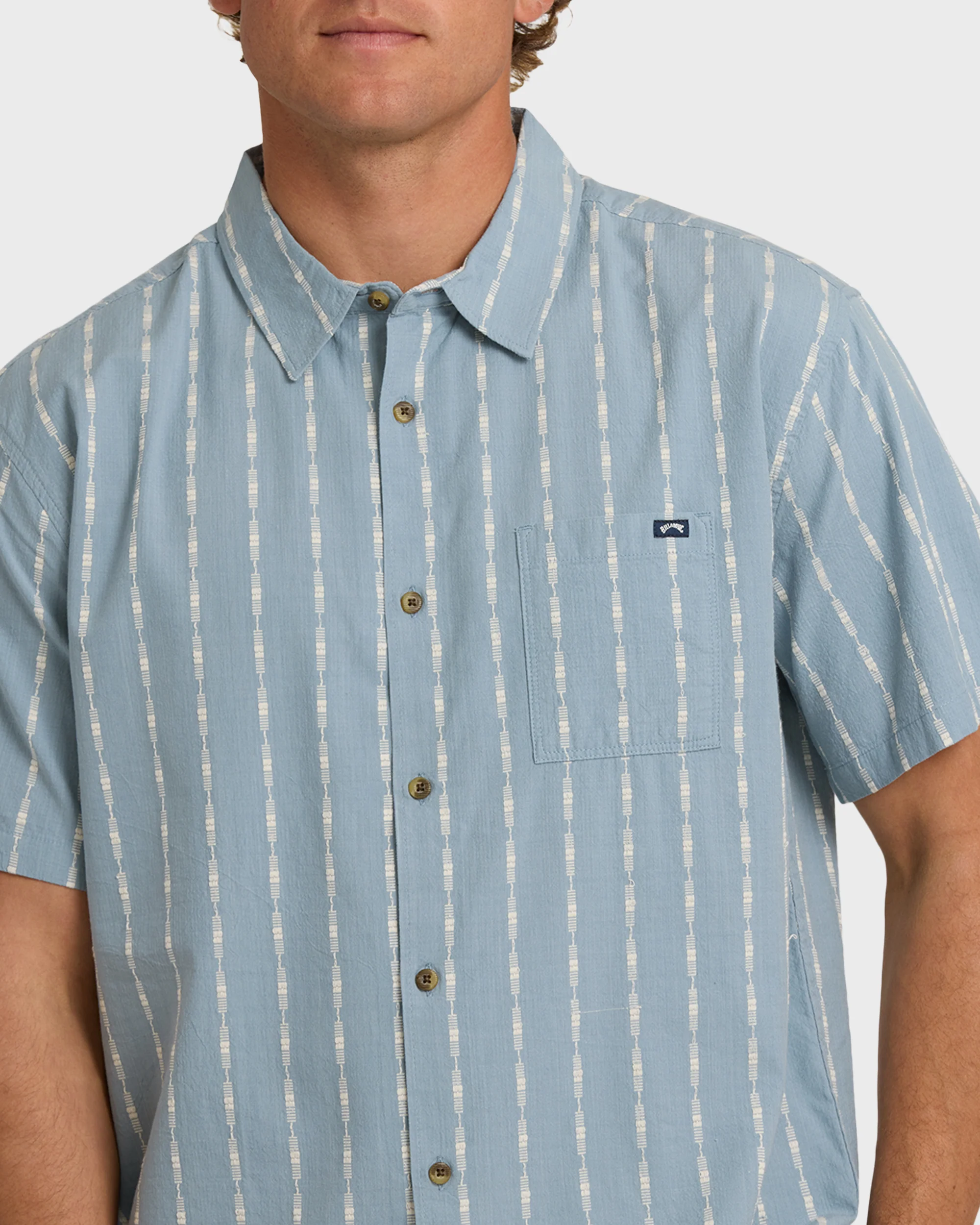 Sundays Jacquard Short Sleeve Shirt - Blue Fog - Image 5
