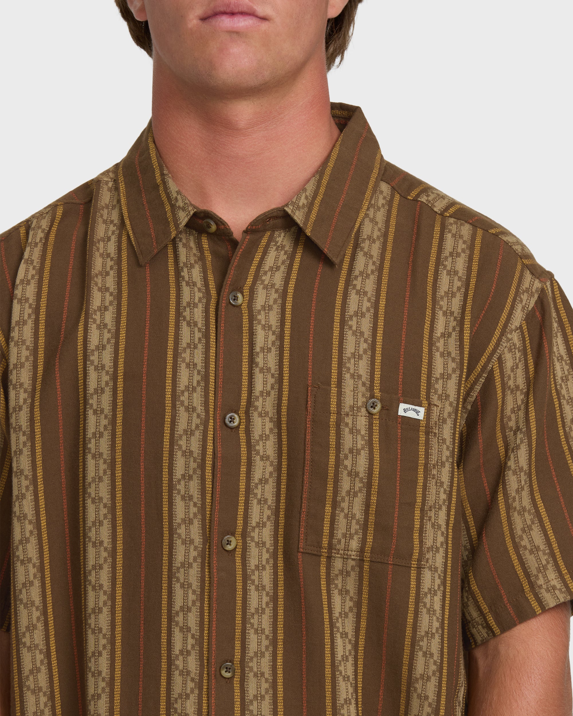 Sundays Jacquard Short Sleeve Woven Shirt - Vintage Khaki - Image 5