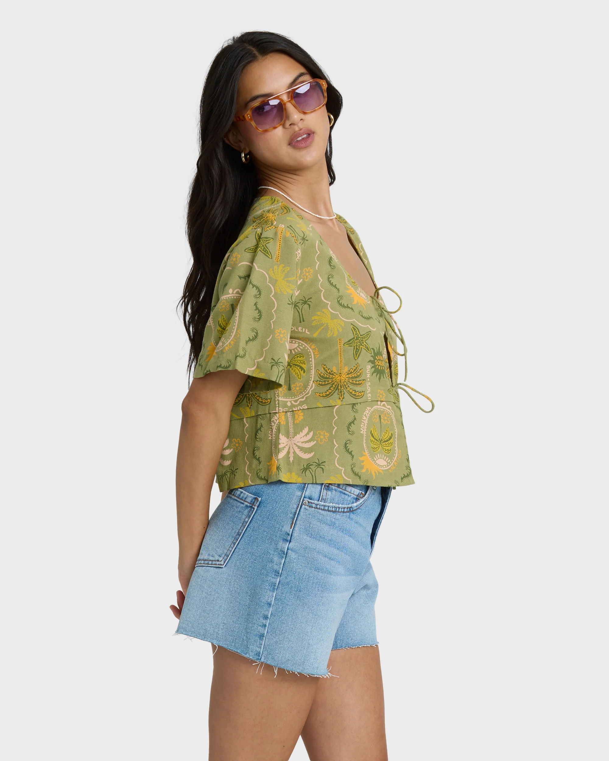Totally Tropic Short Sleeve Woven Top - Cedar - Image 4