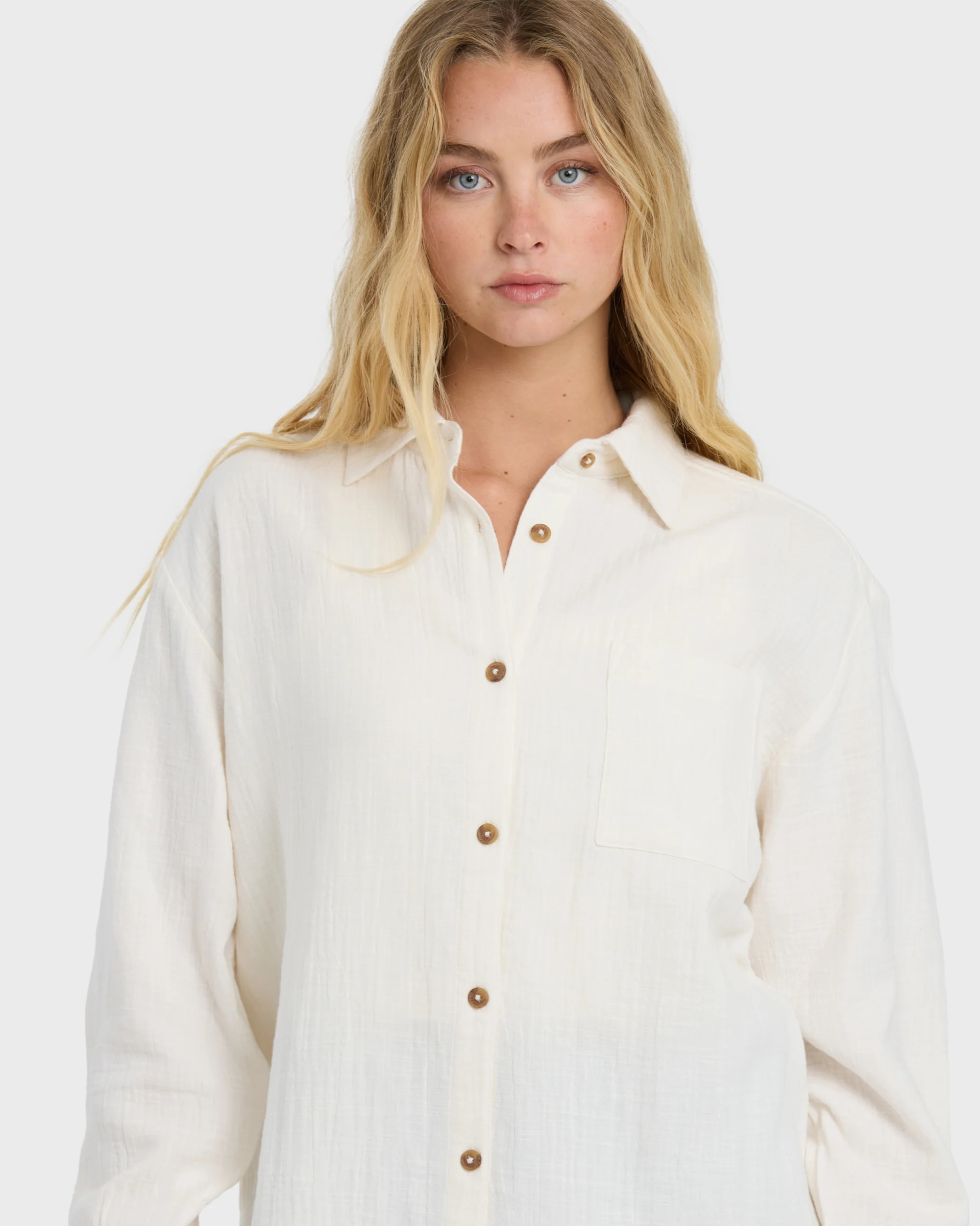Wanderer Solid Long Sleeve Woven Shirt - Salt Crystal - Image 2