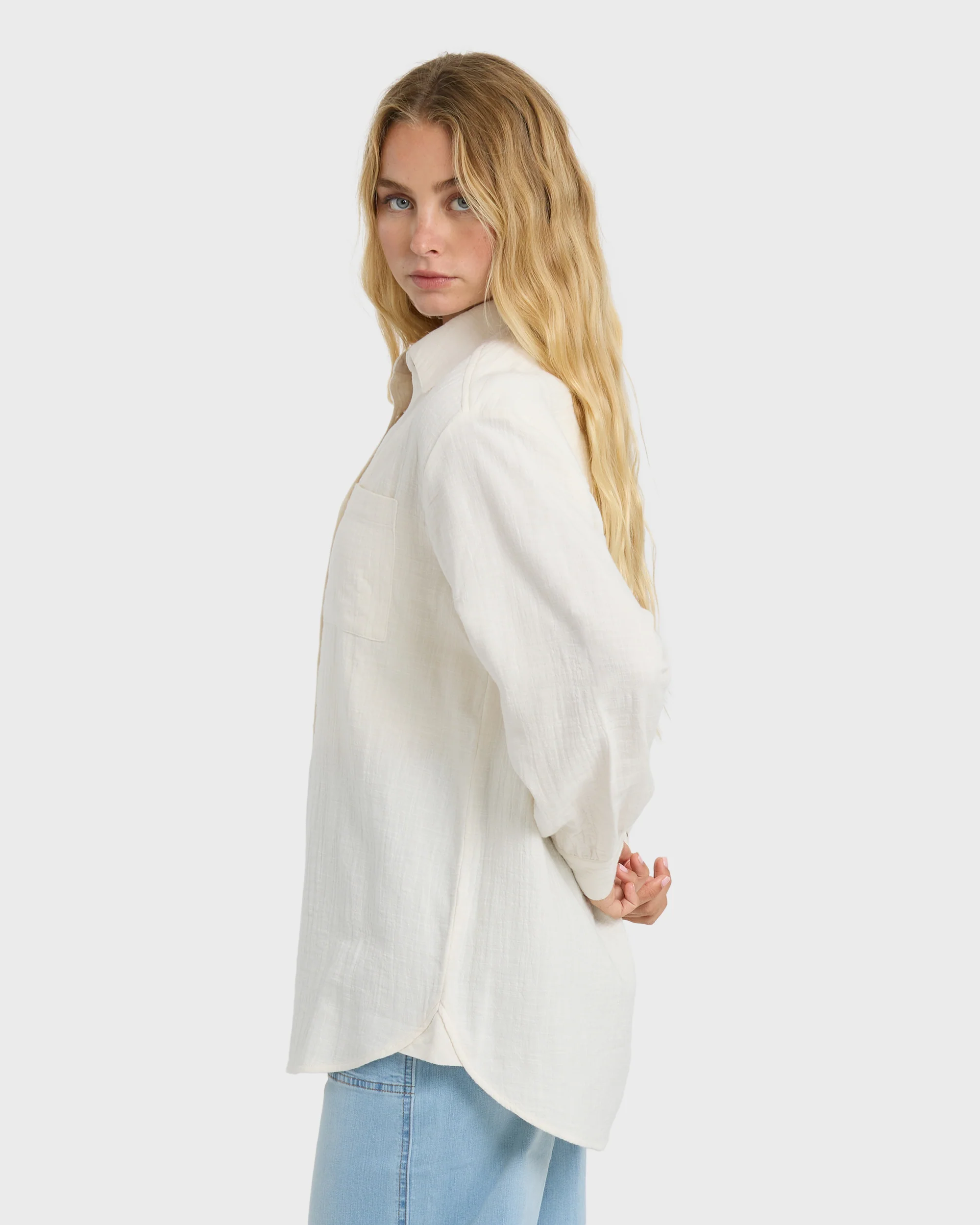 Wanderer Solid Long Sleeve Woven Shirt - Salt Crystal - Image 5