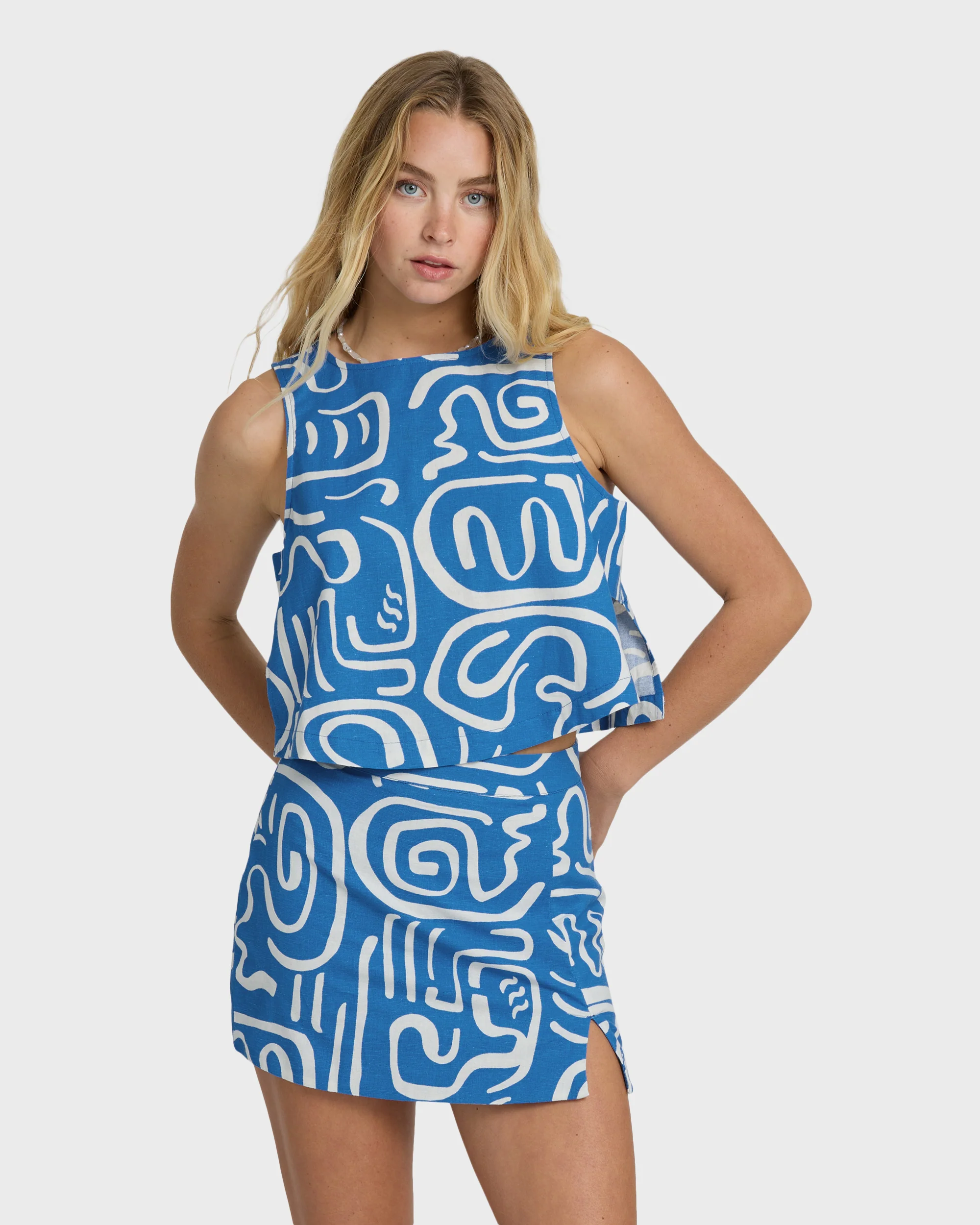 Wave Washed Printed Skirt - True Blue - Image 3